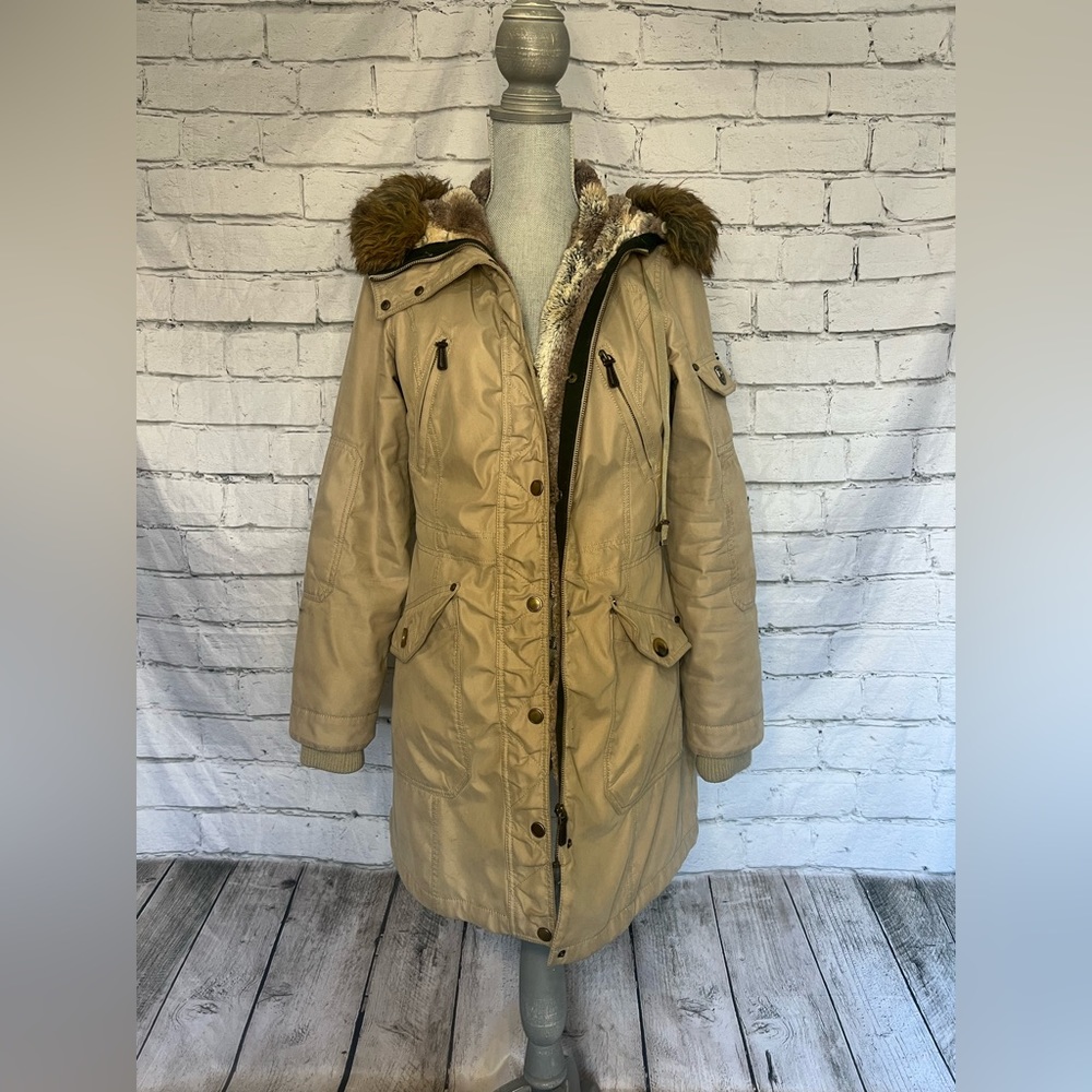 I Madison puffer faux fur long coat Small